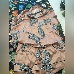 Brand New w/ Tags!  Victoria's Secret Pink Leopard Satin Shorts Pajama Set